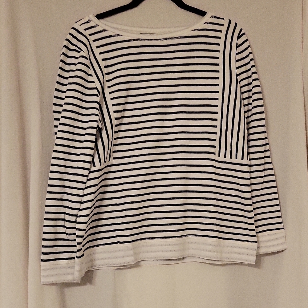 Talbots Navy and White Striped Long Sleeve Top